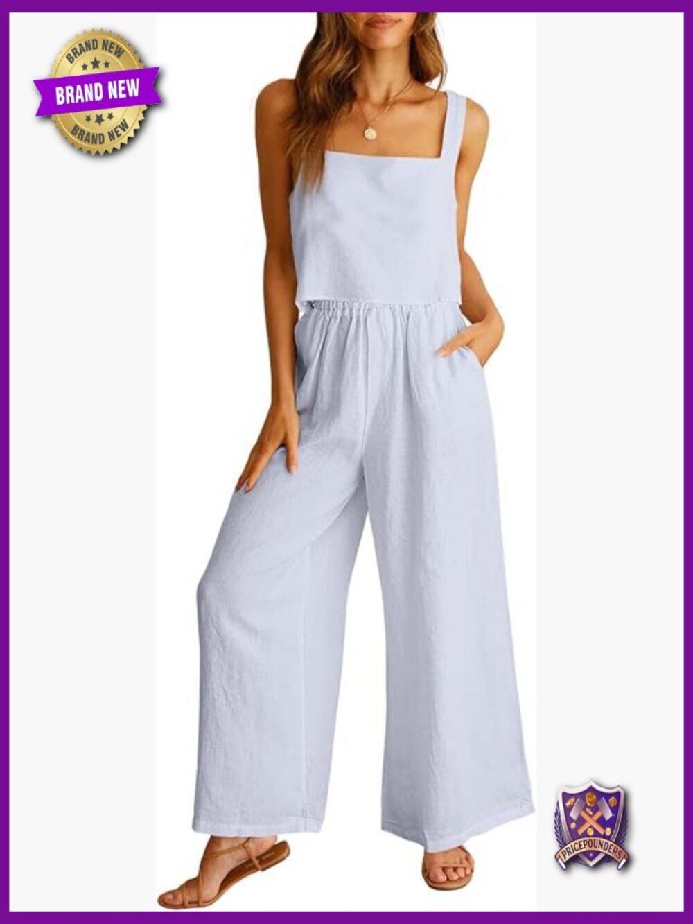 2 Piece Linen Pants Jumpsuit Matching Lounge Set Casual Summer Beach Vacation